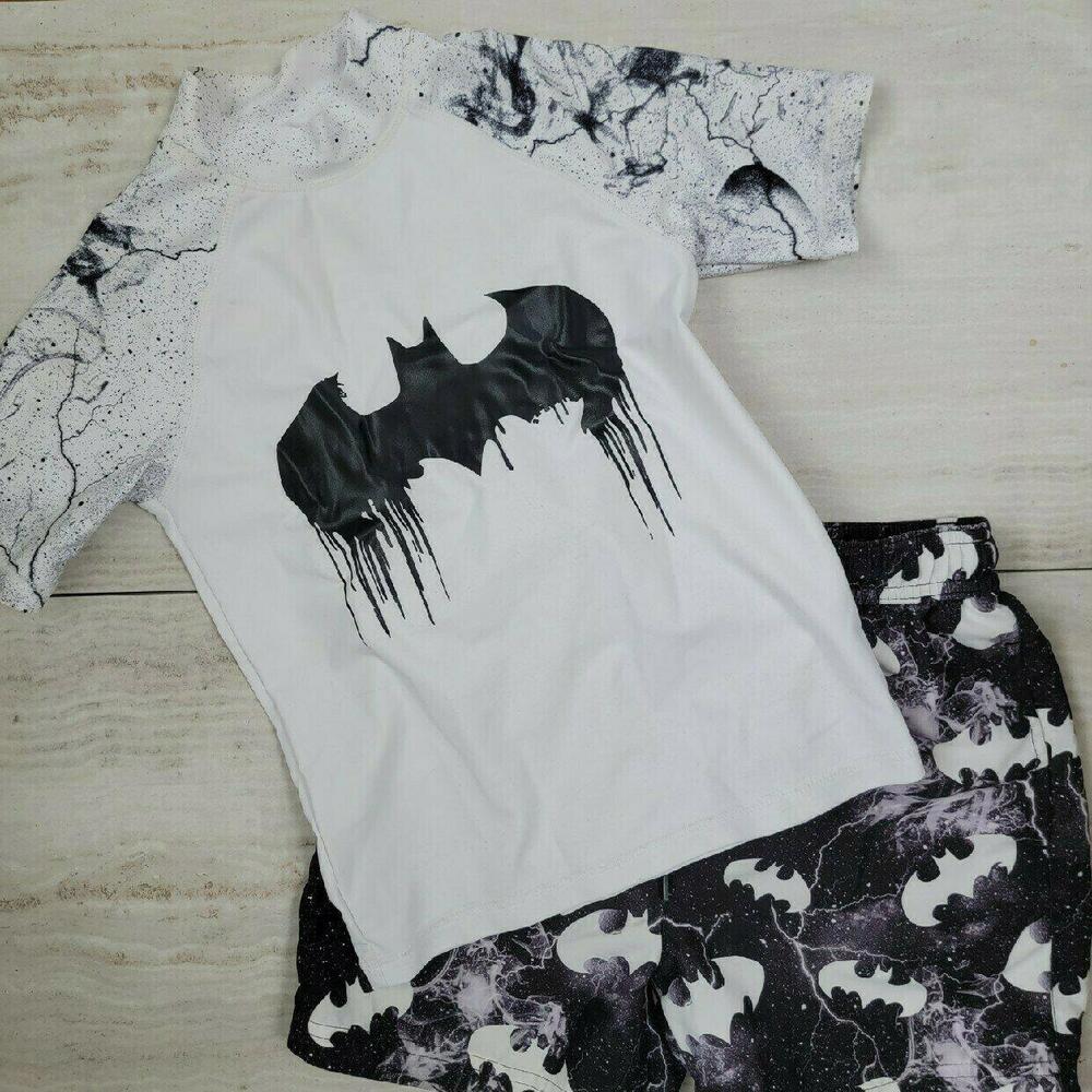 Cool Batman Swim Set for Kids - Short Sleeve Rash Guard and Swim Shorts